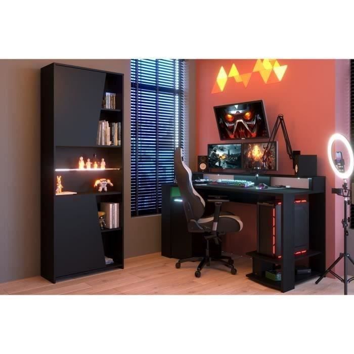 Escritorio para juegos LED para diestros - Negro - Ancho 152 x Profundidad 61,5 x Alto 86,7 cm - Amplia zona de juego - GAMING