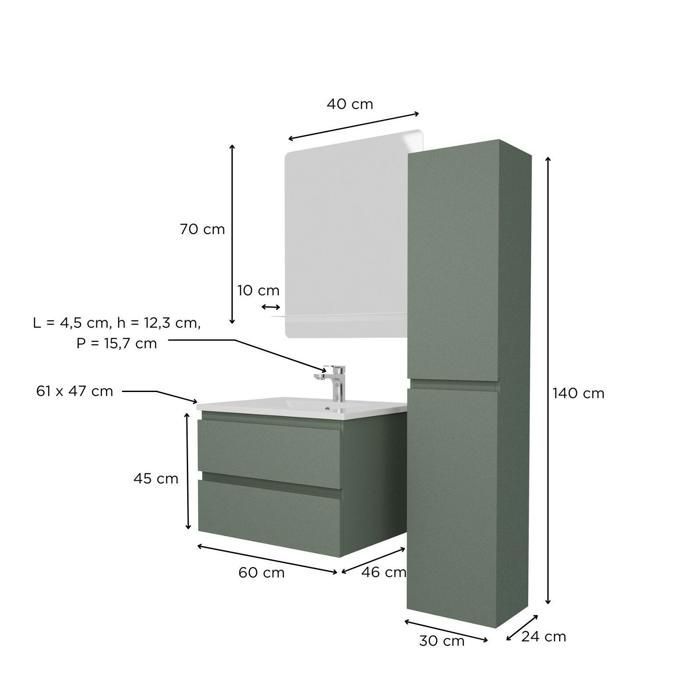 Mobile lavabo singolo SORRENTO da 60 cm + rubinetto + specchio + colonna