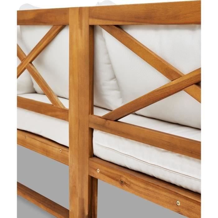 Conjunto modular de jardín esquinero LEVATA XL - Madera de acacia con certificación FSC - 8 plazas - Color blanco roto + Funda incluida
