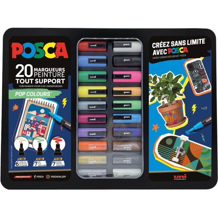 Metal case containing 20 POSCA Pop Colours markers