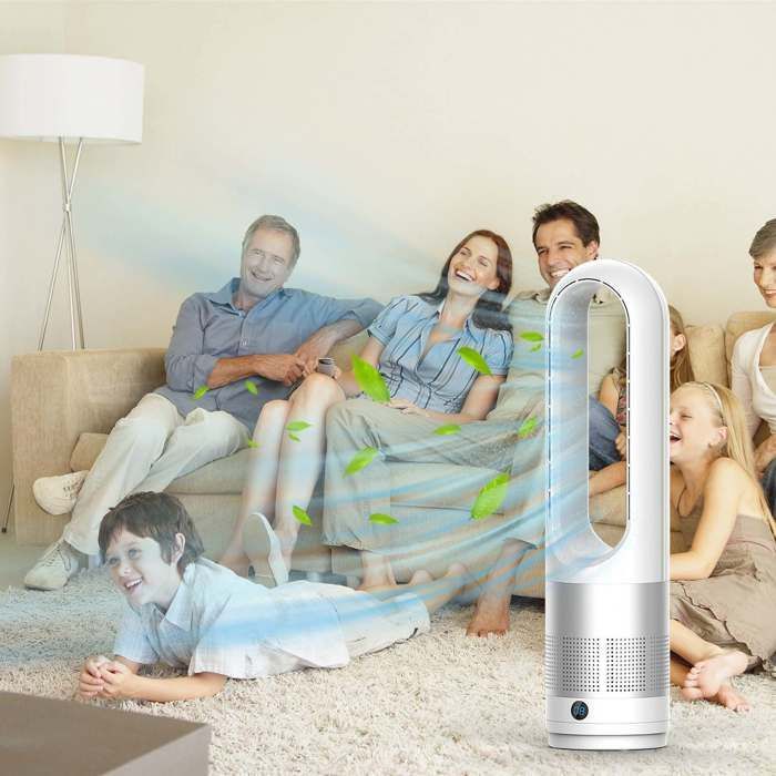 Ventilatore a piantana silenzioso con telecomando - Ventilatore senza pale - 8 velocità - Oscillazione a 80° - Timer di 8 ore - Argento