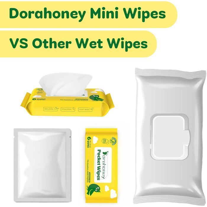Lingettes humides de voyage - ESTAMPILLE - 99% d'eau - Hypoallergéniques - Sans parfum - Peaux sensibles - Lot de 12