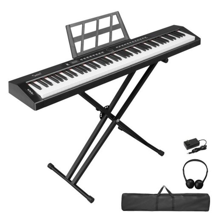 ALIGHTUP - 88 touches clavier pour piano avec Support de Piano,Casque, Sac de Transport,Piano numérique  - Noir