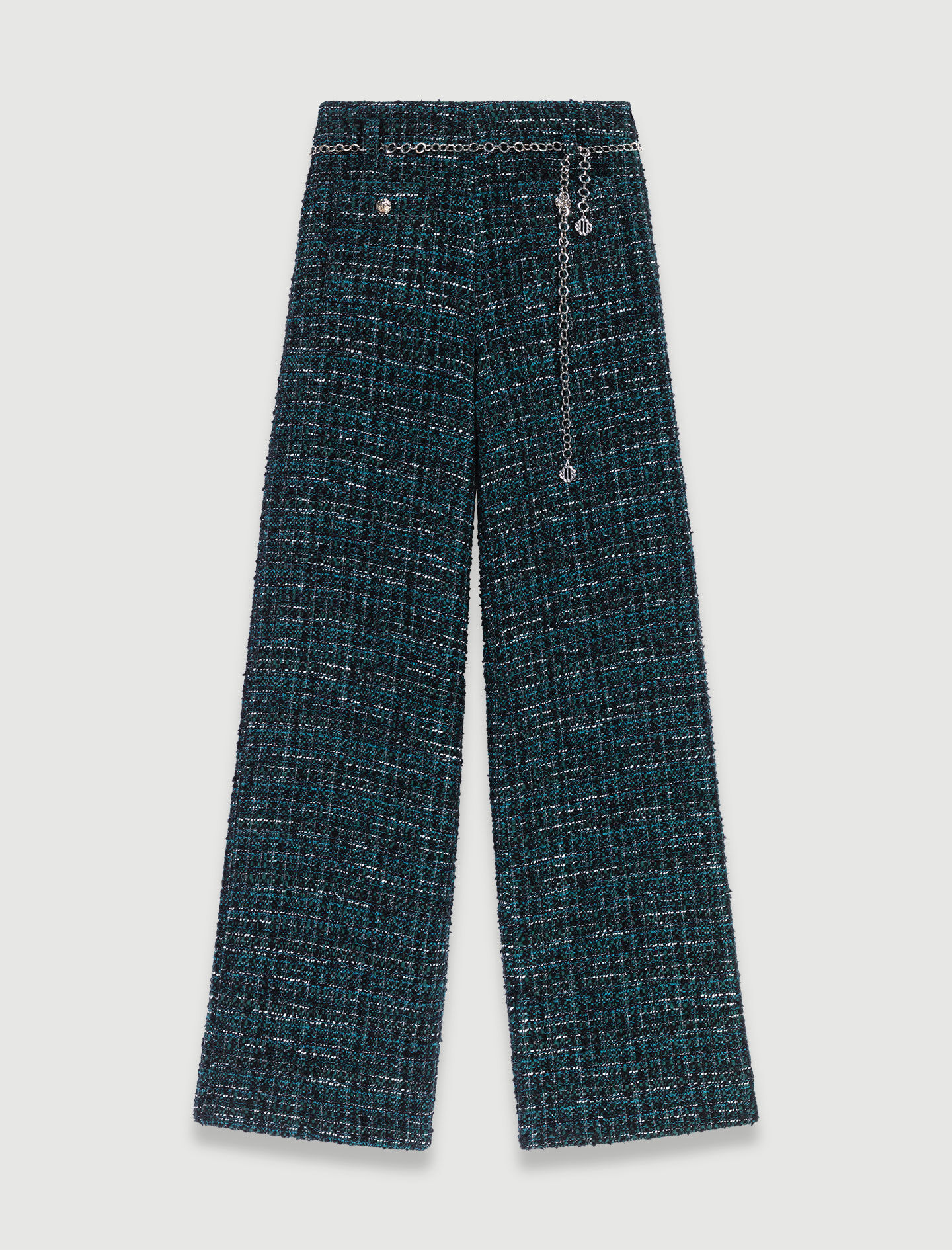 Väljät tweed-housut - Pullonvihreä
