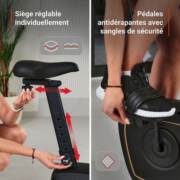 Hop-Sport Connected Hometrainer, 8 niveaus magnetische weerstand HS-3000H Nexon, Bluetooth en Kinomap, max. 120 kg, zwart