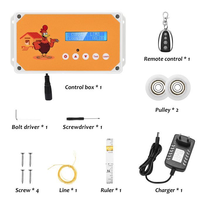 TTLIFE Porte Automatique Poulailler, Ouvre-Porte de Poulailler avec télécommande et poulie, minuteur l'ouverture et la fermeture