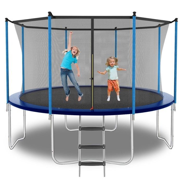 Trampoline 240x240cm Acier Galvanisé Filet Sécurité Inclus + Coussin Ressorts - Capacité 181kg Extérieur Enfant/Adulte Bleu