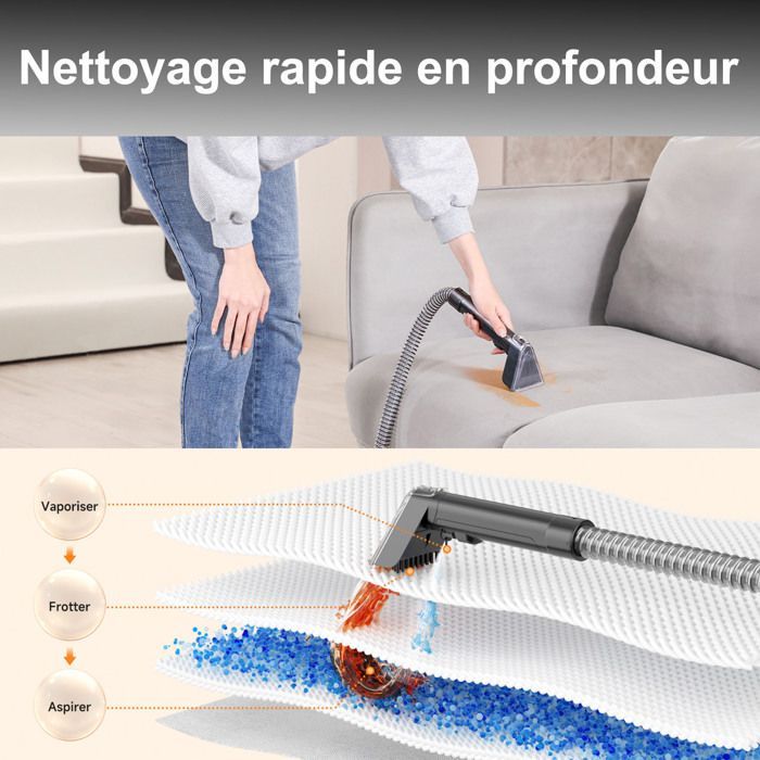 Pulitore a vapore - 1700W - Lavamoquette per divani/tappeti - 15 kPa - Serbatoio da 1600 ml - Tubo flessibile da 1,8 m e cavo da 5 m