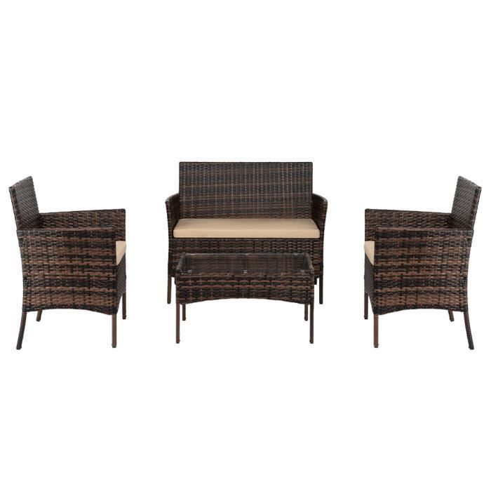 Set di mobili da giardino in resina effetto vimini - Mobili da esterno - Set da 4 pezzi - Marrone