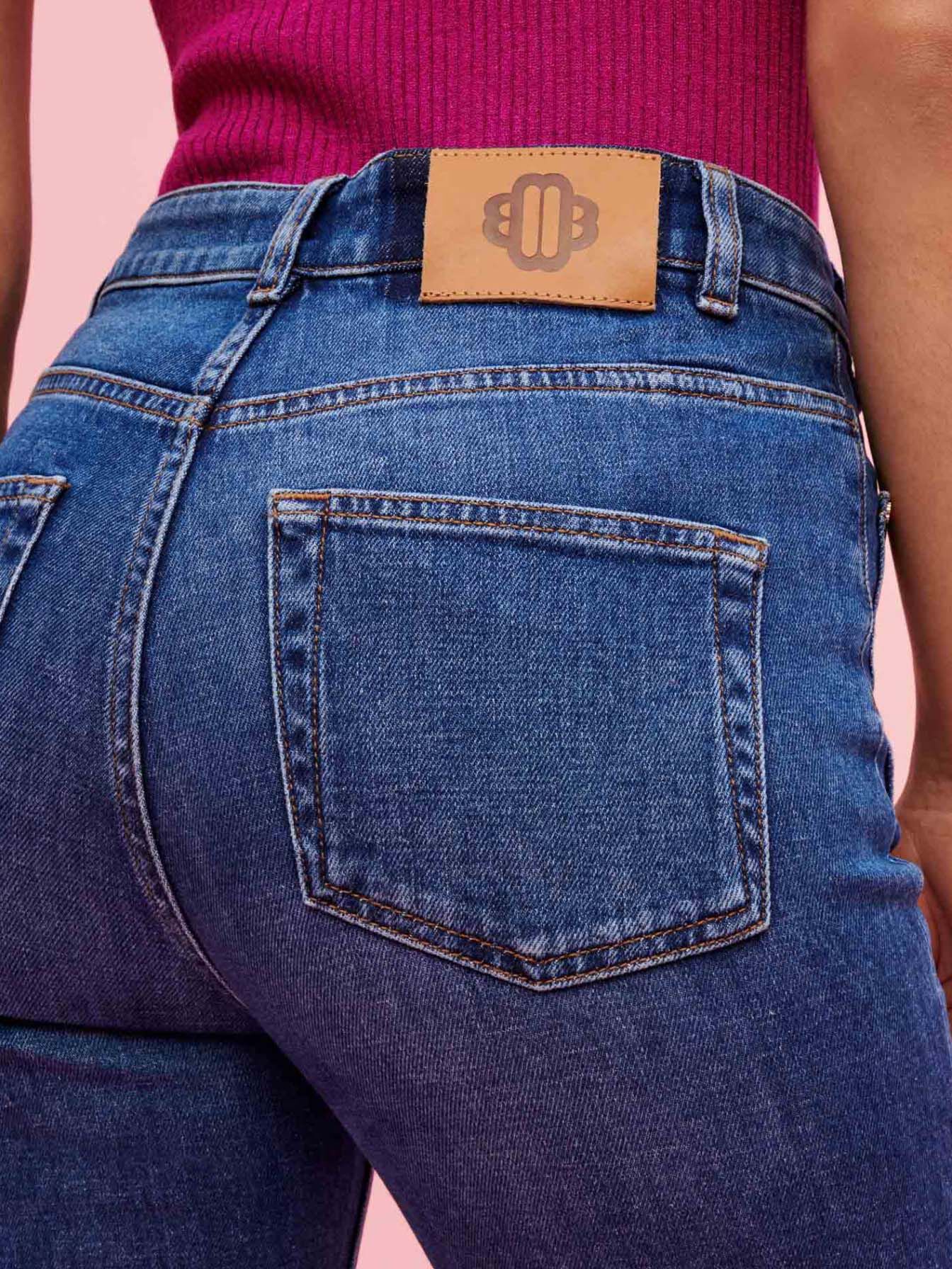 Jeans denim cu buzunare-Albastru