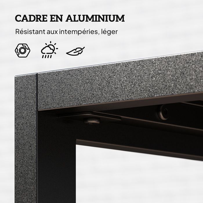 Table basse extérieure - Outsunny - plateau à lattes - cadre en aluminium - pour balcon, patio, terrasse - 90 x 50 x 42 cm - noir