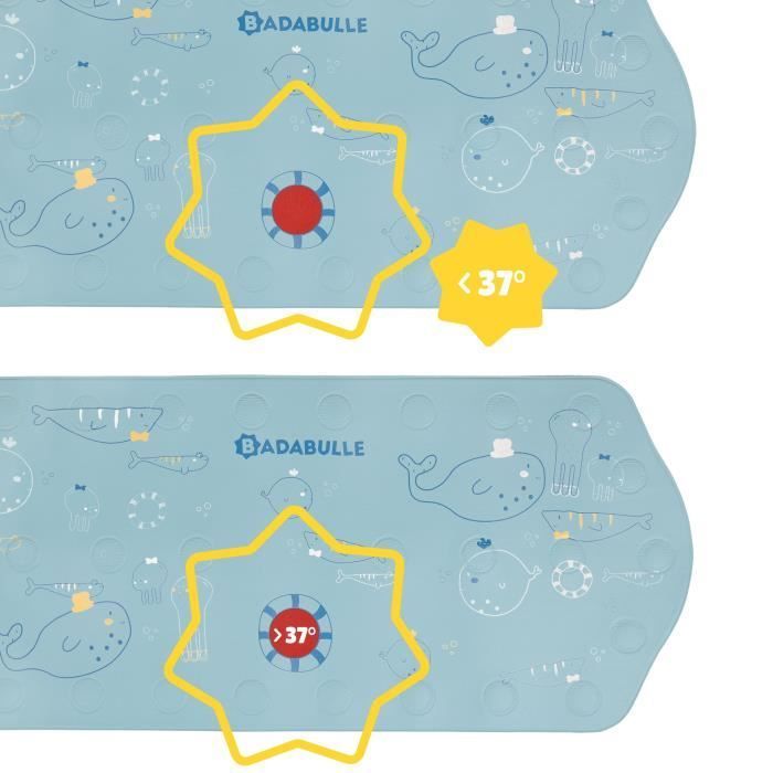 Tappetino da bagno antiscivolo Badabulle XXL con indicatore di temperatura, lungo 91 cm.