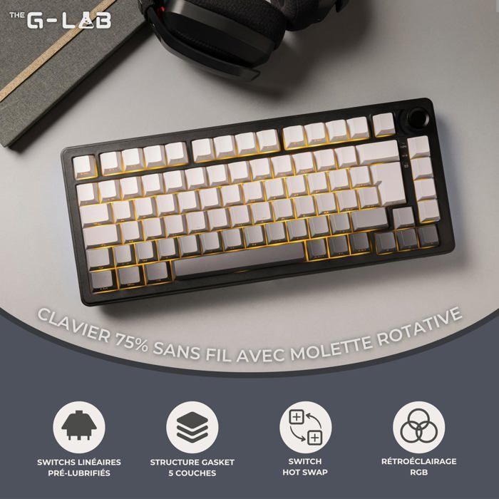 Wireless mechanical gaming keyboard - The G-Lab - TKL 75% - Tri Mode: 2.4 GHz/Bluetooth/Wired - Pre-lubricated switches