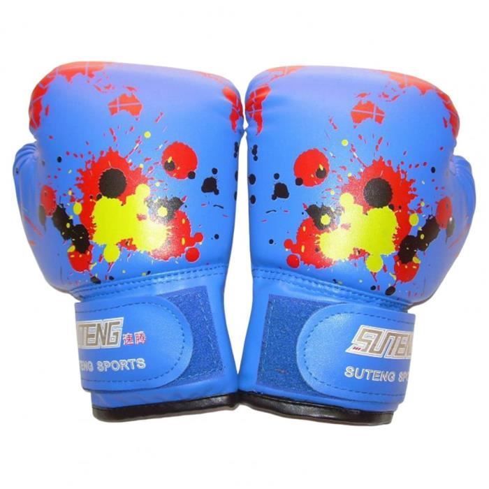 Azul - Guantes de boxeo para niños, protección de manos de piel sintética, unisex, artes marciales, combate, boxeo, etc.