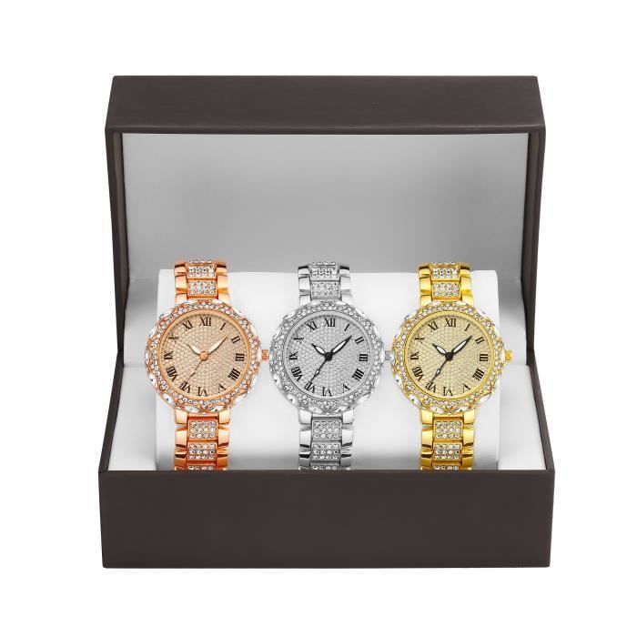 Conjunto de relojes de lujo para mujer - 3 relojes - Diamantes de imitación - Resistente al agua - Cuarzo