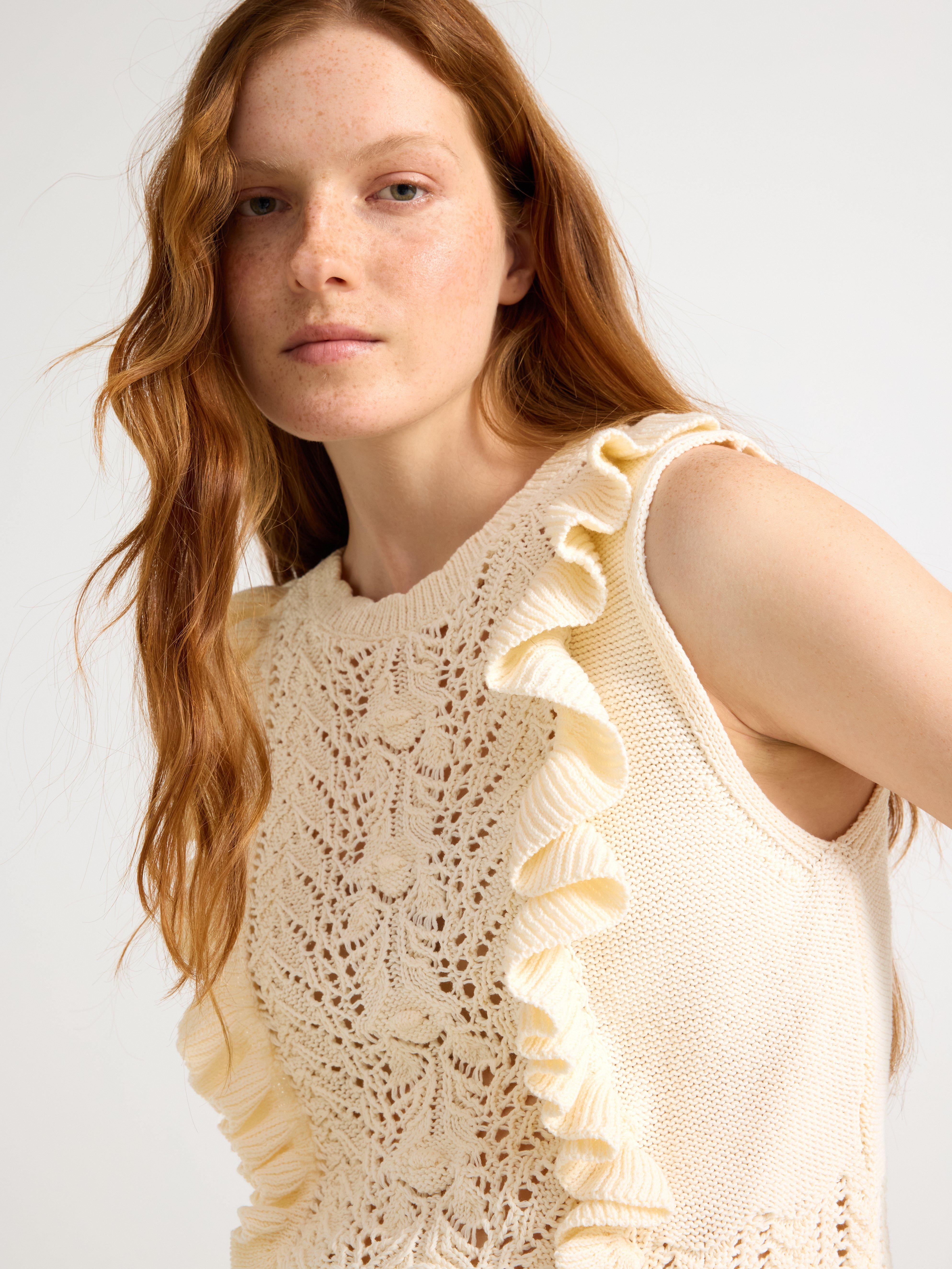 Gilet tricoté blanc cassé