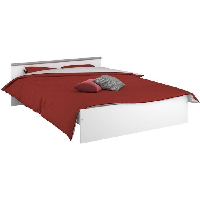 Komplettes ZODIAC Schlafzimmer-Set für Erwachsene: 140x190 cm Bett mit Schublade + 3-türiger Kleiderschrank mit 2 Schubladen + 2 Nachttische – Weiß – PARISOT