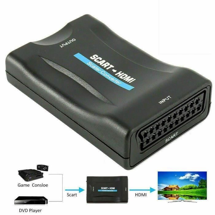 Adaptador convertidor SCART a HDMI - 1080P - Plug and Play - Negro - Alta calidad