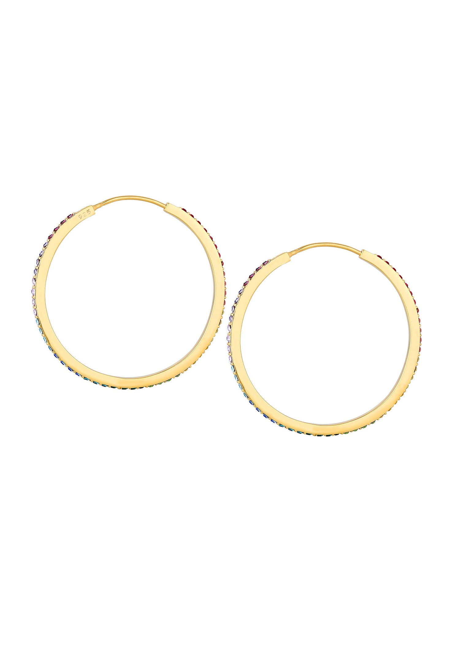Elli Arc-en-Ciel Élégant avec des Cristaux Boucles d'Oreilles Femme - (925/1000) Argent Plaqué Or