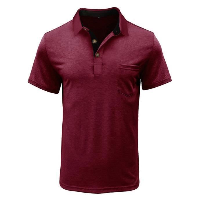Polo de manga corta para hombre con cuello vuelto, cómodo, informal, de verano, tallas grandes - Borgoña - INSFITY - Corte ajustado - Adulto