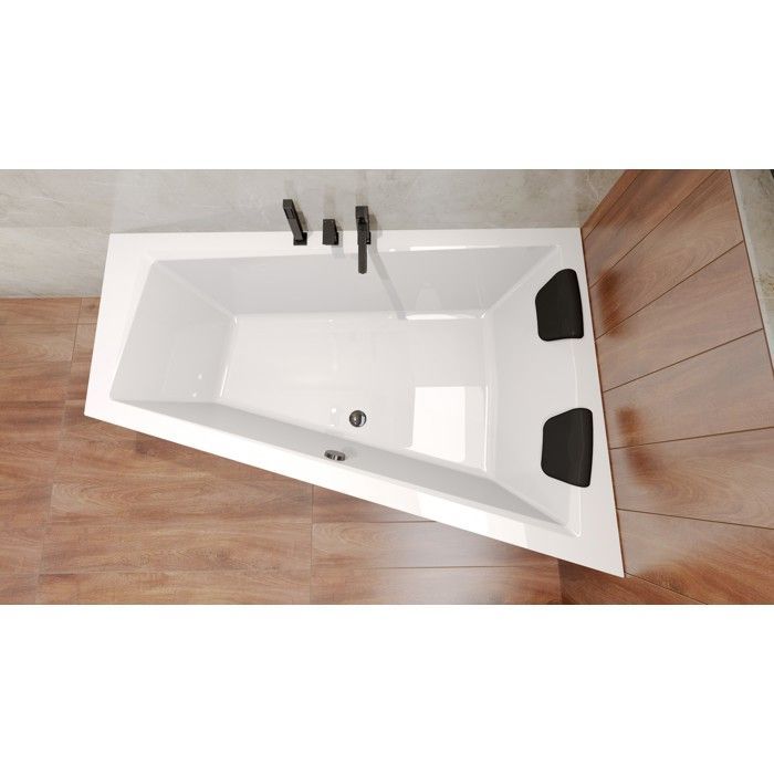 Hoekbad 160x90 cm, opening aan de rechterkant + hoofdsteun, badafvoer en 4-in-1 poten