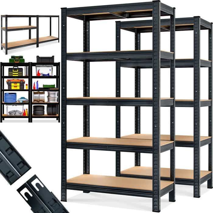 MONZANA® 2x zware stellingen, zwart, 5 lagen, 180x90x40cm, metalen stellingen, max. 875kg, opslag voor garage/werkplaats