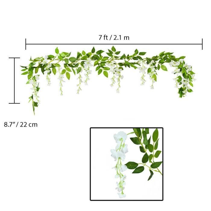 Guirnalda artificial de glicinias, follaje y flores para decoración exterior del hogar, 2 piezas, 2,13 m (7 pies)