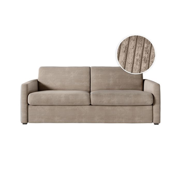 Sofá cama convertible AGATHE de 3 plazas, 140x190cm, en pana - Topo - Colchón de 13cm - Ancho 178 x Profundidad 96 x Alto 88cm - LOUNGITUDE
