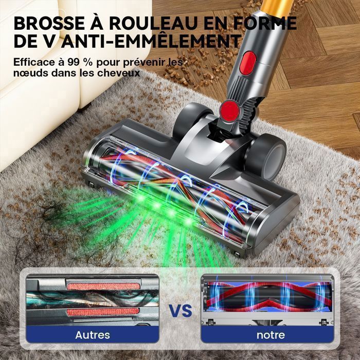 Aspirateur Balai sans Fil Vulcanterre - V22 / 650 W - Autonomie 60  Min - 65 KPa  -  Tube Pliable -  Batterie Amovible