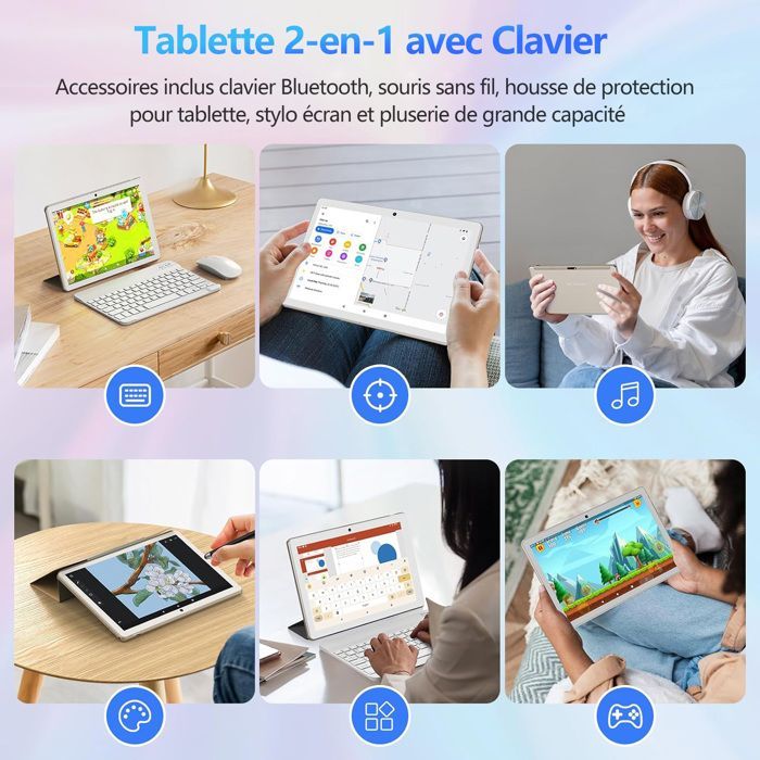 HEASUR 10,1-Zoll-Tablet, Android 14, 36 GB + 128 GB, Octa-Core-Prozessor, 5G-WLAN, USB-C-Anschluss, 8000-mAh-Akku, inklusive Tastatur, Maus und Kopfhörern, Gold