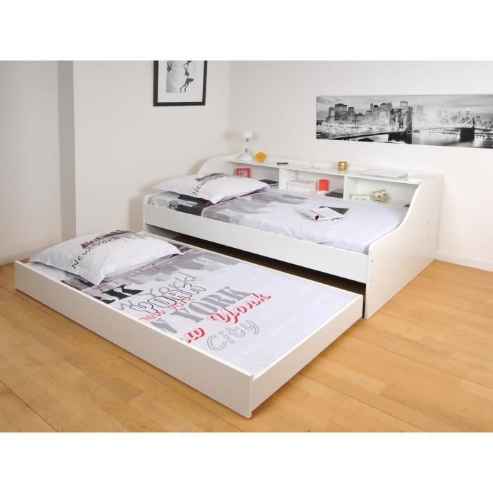 Cama infantil PALMA - WEBER INDUSTRIES - Contemporánea - Melamina blanca - Con cajón y estantes integrados