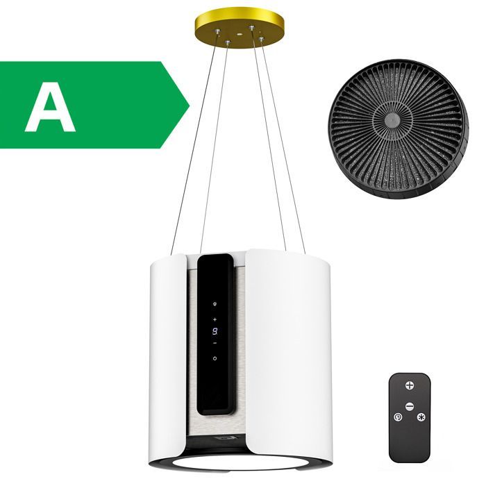 FIREGAS Eilandafzuigkap 450m³/h 38cm - 4 snelheden - Hangende recirculatieafzuigkap - Wit - Energieklasse A