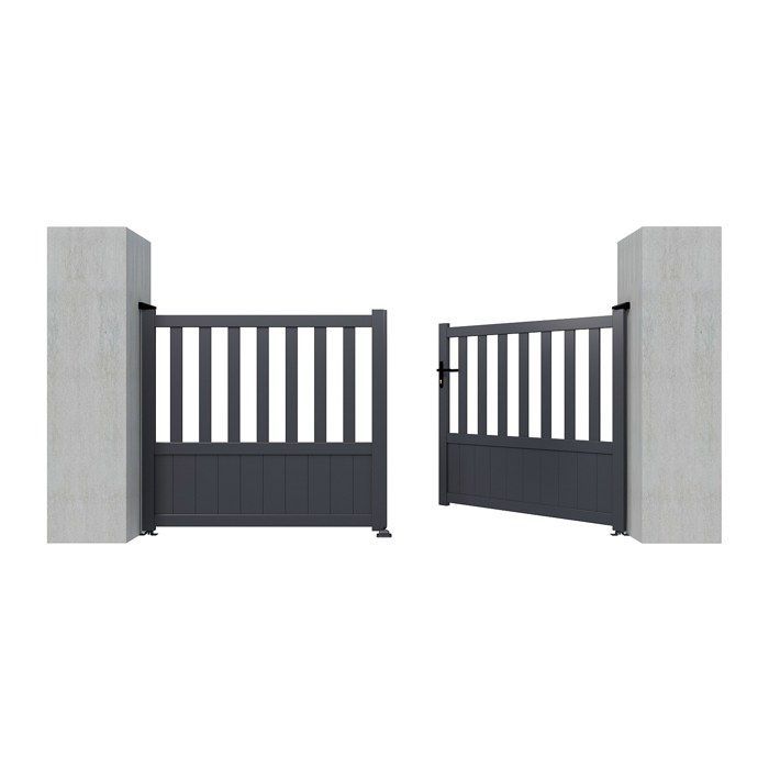 Puerta batiente semimaciza de aluminio TARNOS II, 321 cm de ancho x 148 cm de alto, color antracita.