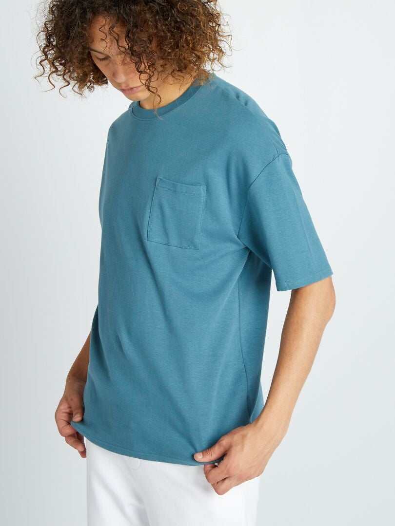 Camiseta de cuello redondo con bolsillo en el pecho - azul oscuro