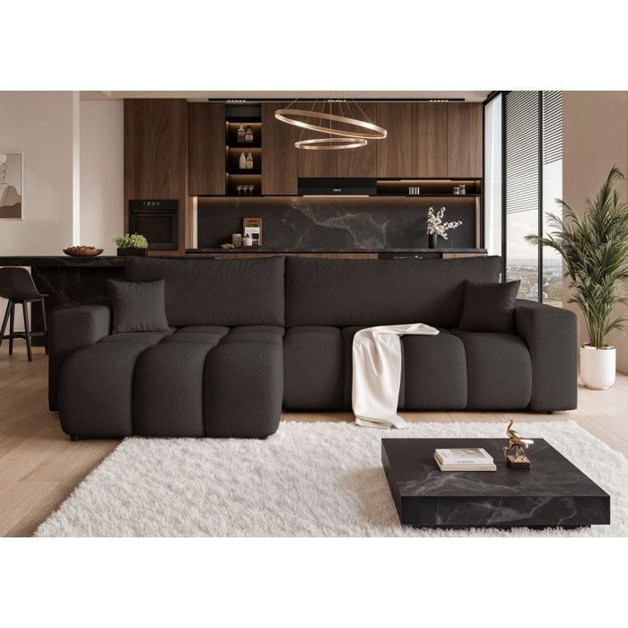 Sofá esquinero reversible OFI - 5 plazas - Sofá convertible con almacenamiento - Tejido suave al tacto - Antracita