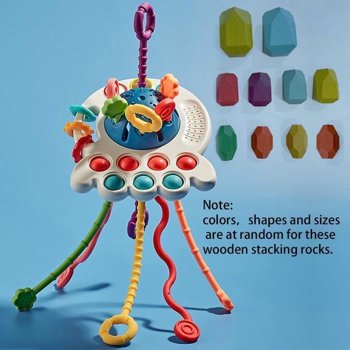 3PCS Montessori Sensory Toy, Octopus Pull Toy, 6 Textured Strings - Sensory Toy for Babies 18 Months and Up
