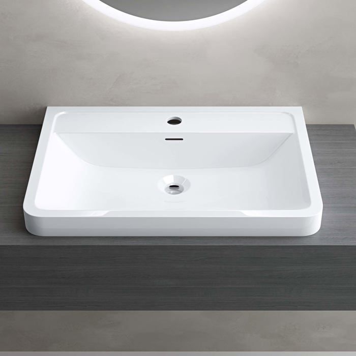 Lavabo empotrado blanco Doporro, lavabo rectangular de hierro fundido mineral para baño, 60x42x13cm, Colossum08