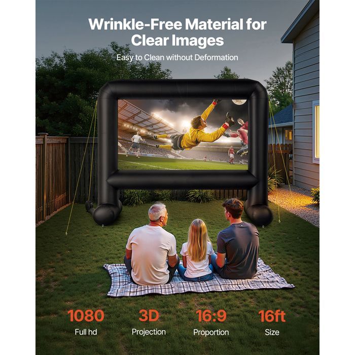 Pantalla de proyección inflable DUOKU - 488 cm - Tejido lavable 600D - Relación de aspecto 16:9 - Incluye bolsa de transporte