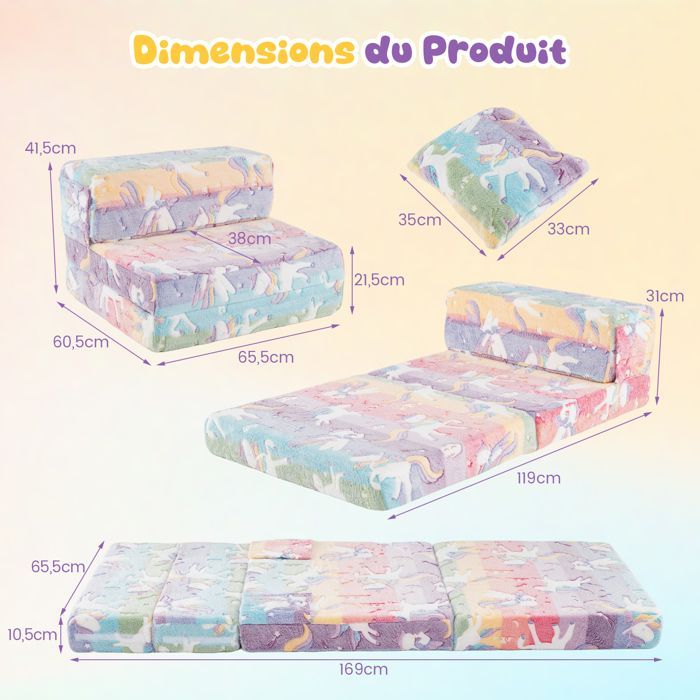 COSTWAY 3-in-1 Glow-in-the-Dark Children's Sofa with Washable Zippered Covers and Extra Cushion, Convertible
