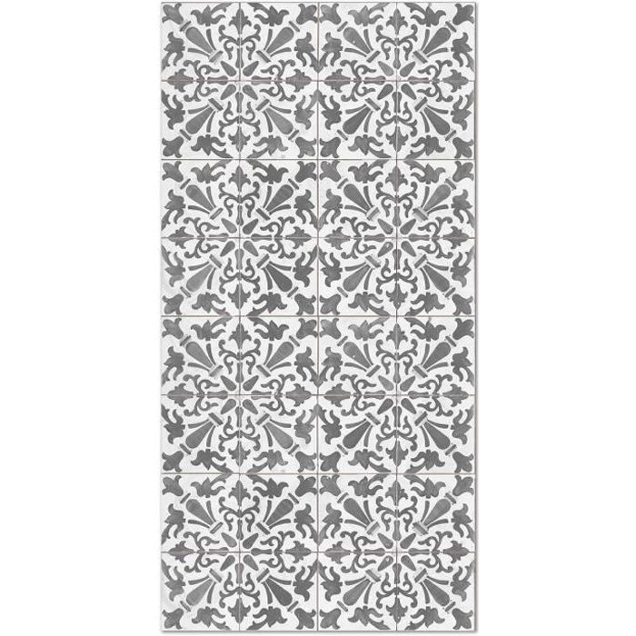 Tapis Vinyle Panorama Carreaux Ciments Géométrique Gris 60x110 cm - Tapis pour Cuisine, Bureau et Salon en PVC