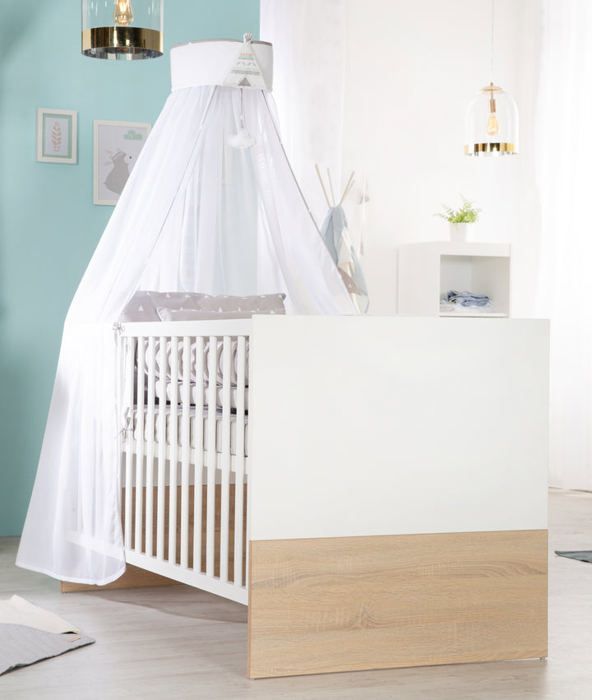 Chambre Bébé Complète Gabriella ROBA - Lit Évolutif 70x140 + Commode à Langer + Armoire 3 Portes - Blanc / Chêne Scié