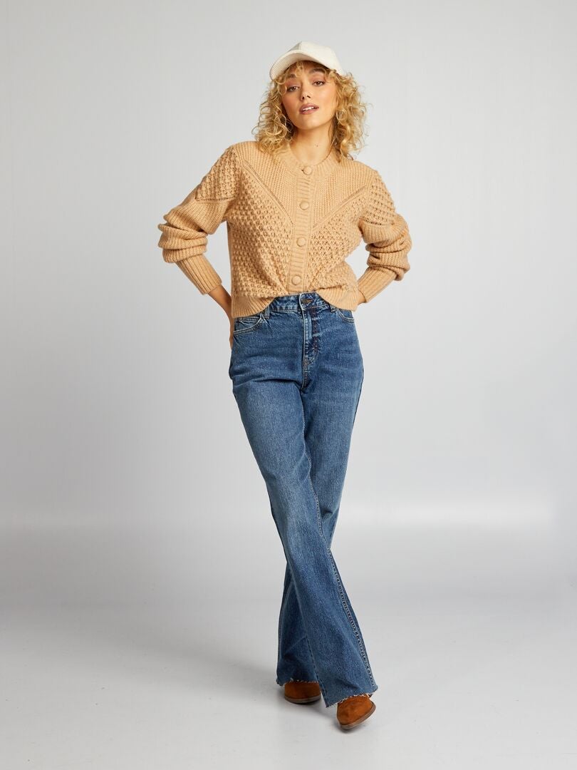 Zachte, gebreide cardigan met patroon - BEIGE