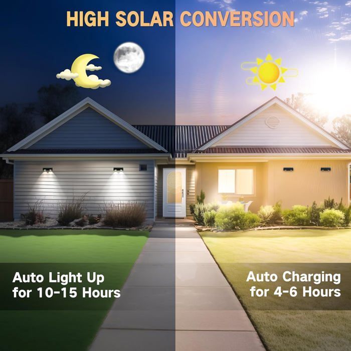 Lampe Solaire Exterieur Jardin,Lot de 4 Applique Murale Solaires 11 Modes Étanche LED Lumières de Clôture Éclairage Décoration