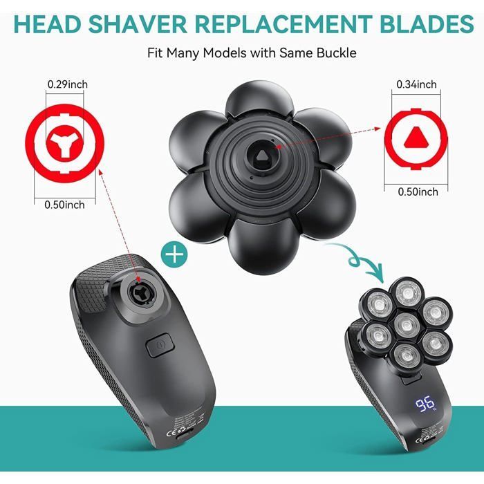 Tête Rasoir 7 Têtes Facile Installation - Rasoir Électrique Flottant Barbe Tondeuse Cheveux Double Anneau Lame Rasage Remplacement