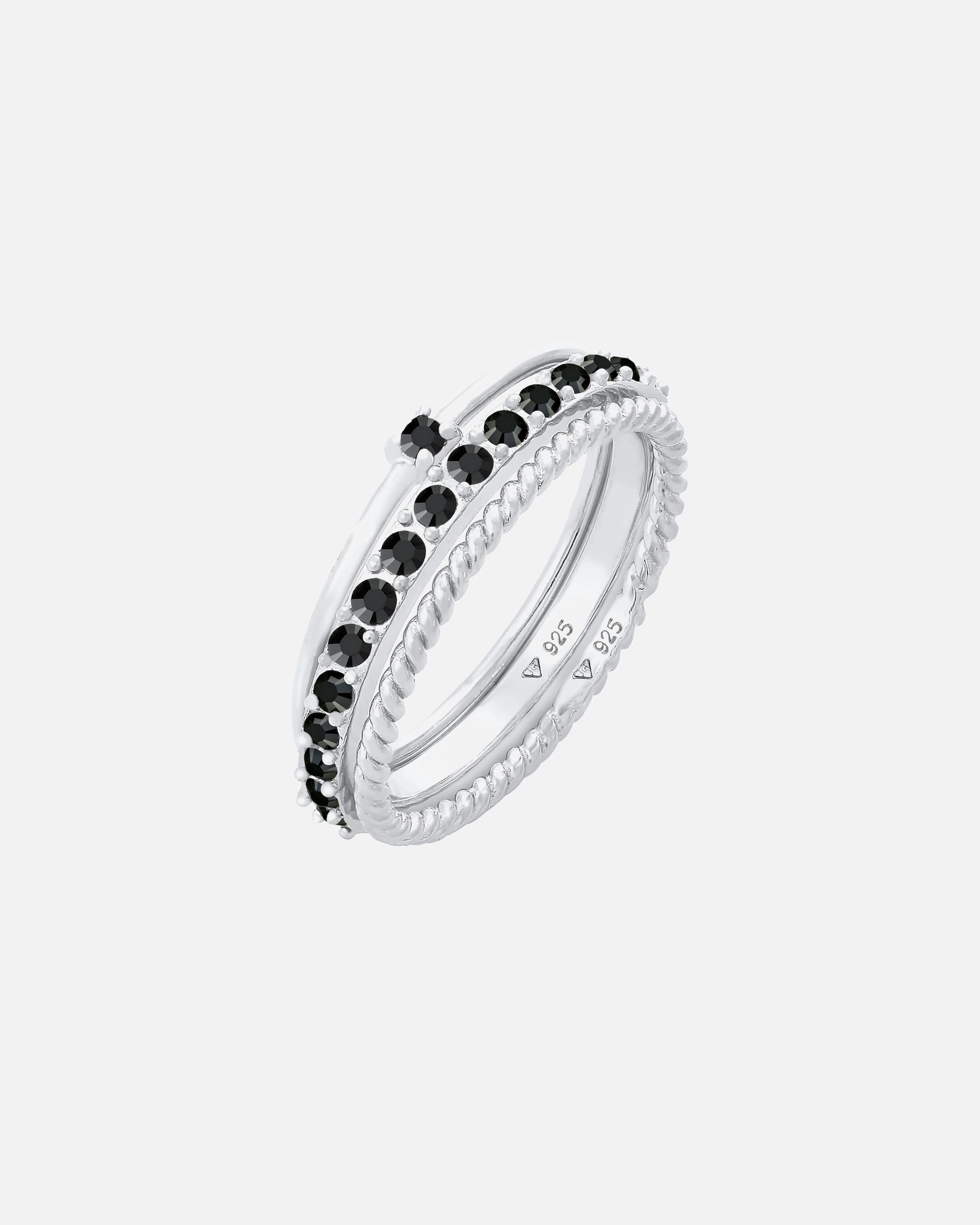 Elli Femmes Pile Set Élégante Solitaire Torsadé Tendance avec Cristaux Noir en Argent Sterling 925