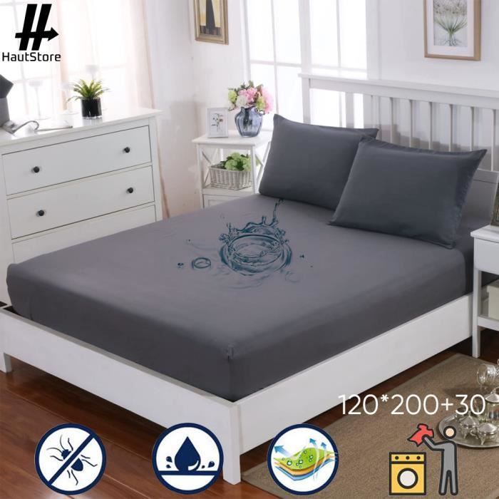 Protector de colchón de 120 x 200 cm con bolsillo profundo de 30 cm, impermeable y transpirable, de algodón, hipoalergénico y antiácaros, color gris.
