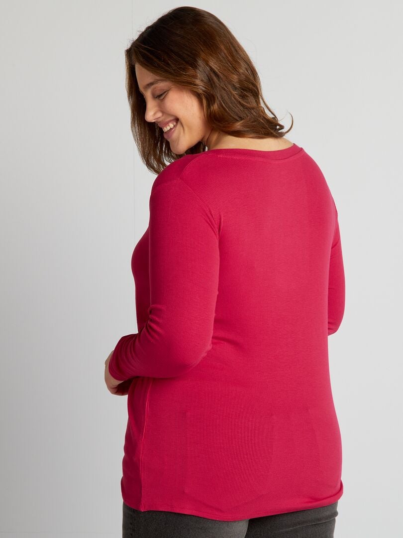 Camiseta suave de canalé con escote ancho - ROSA