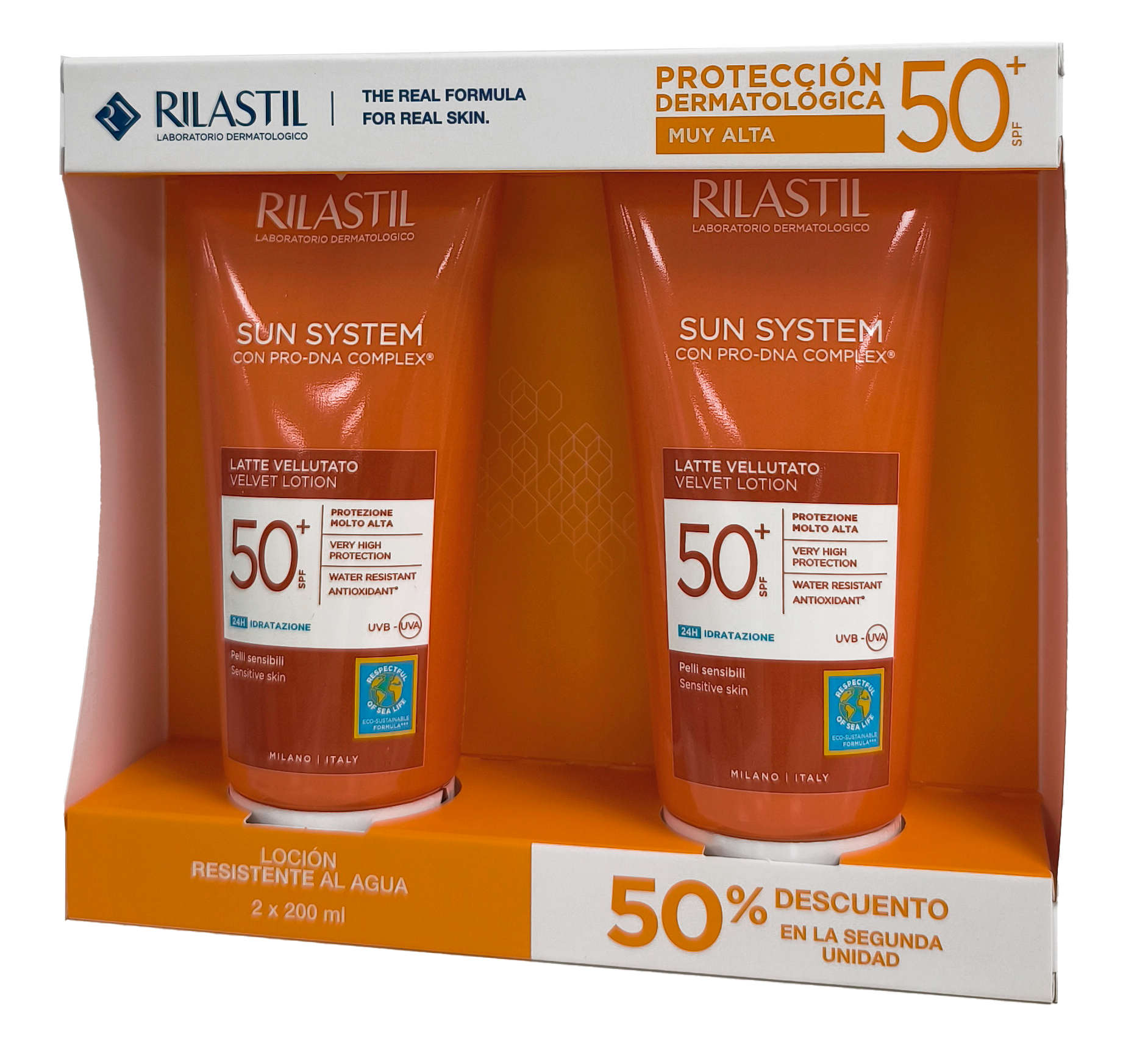 „Pack Sun System Vellutato SPF50“ apsauga nuo saulės. Parapharmacy.