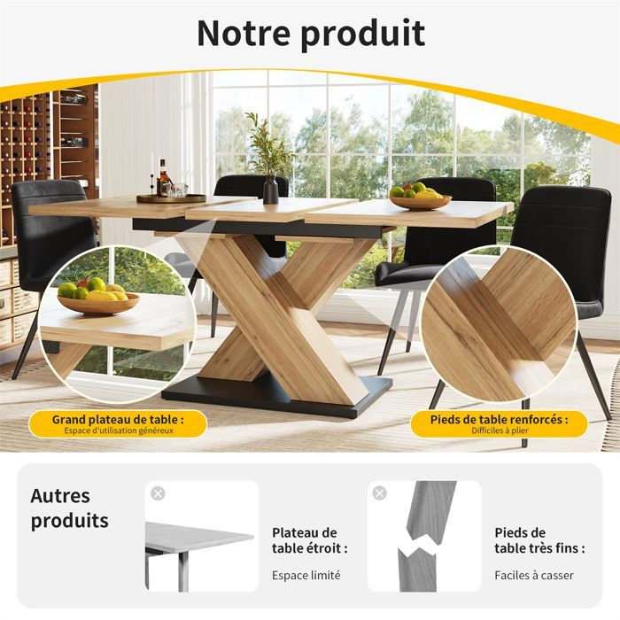 Mesa de comedor extensible de madera, mesa cuadrada extensible para 4 a 6 personas, mesa de comedor con extensión, madera natural.