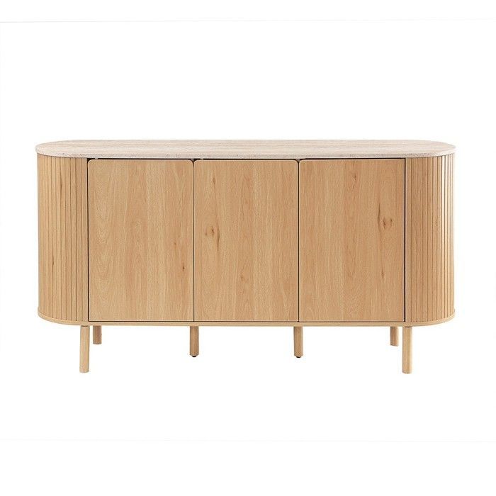 CALICOSY - 3-door sideboard with travertine-effect top, 160 cm wide - HELIOS - Light wood